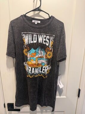 Mimi Chica Black Mineral-Wash Tee with Turquoise & Yellow Desert Graphic